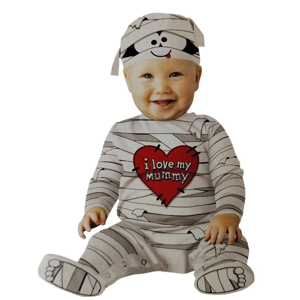 Infant 0-6 Months I Love My Mummy Jumpsuit and Cap Halloween Costume